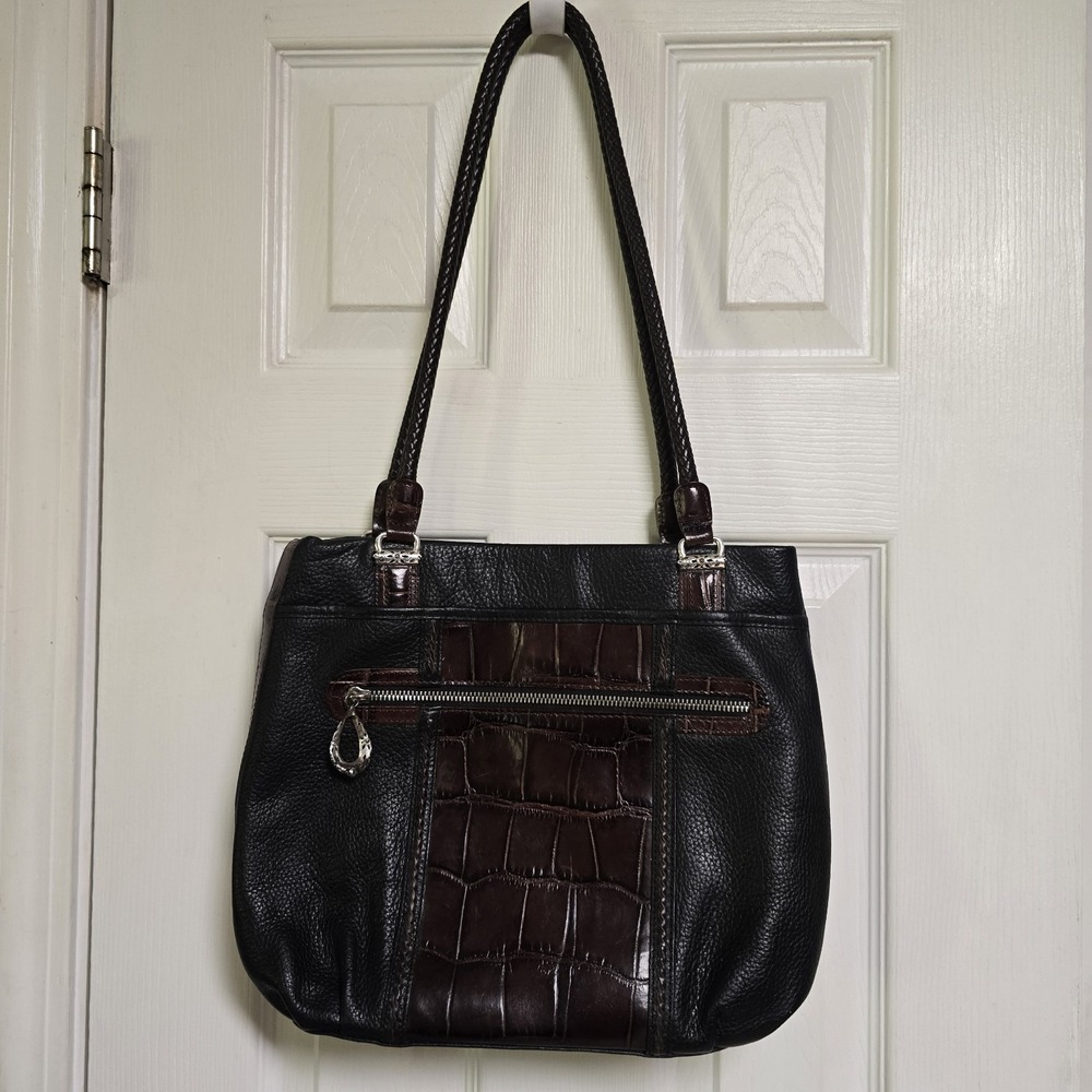 Brighton Black Pebbled Leather Brown Faux Croc Handbag
